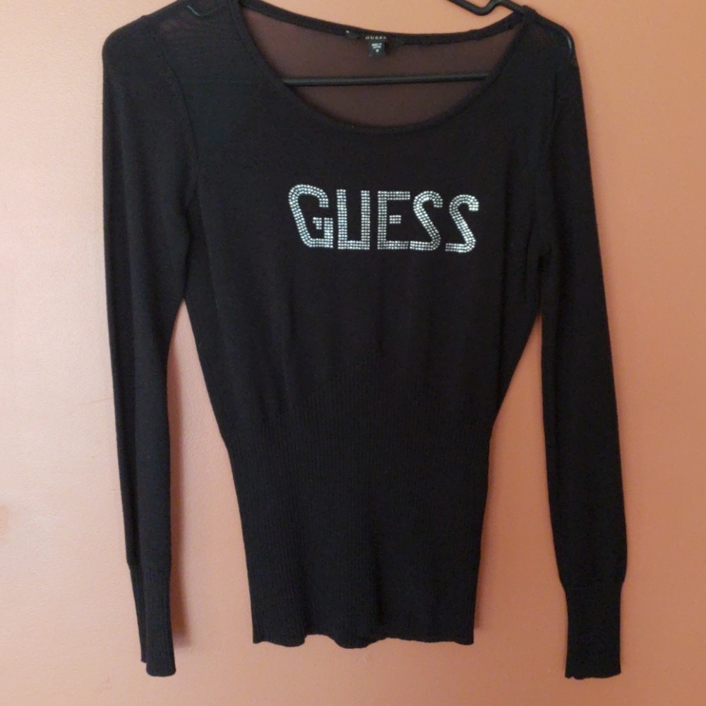 Long sleeve sweater with rhinestone guess